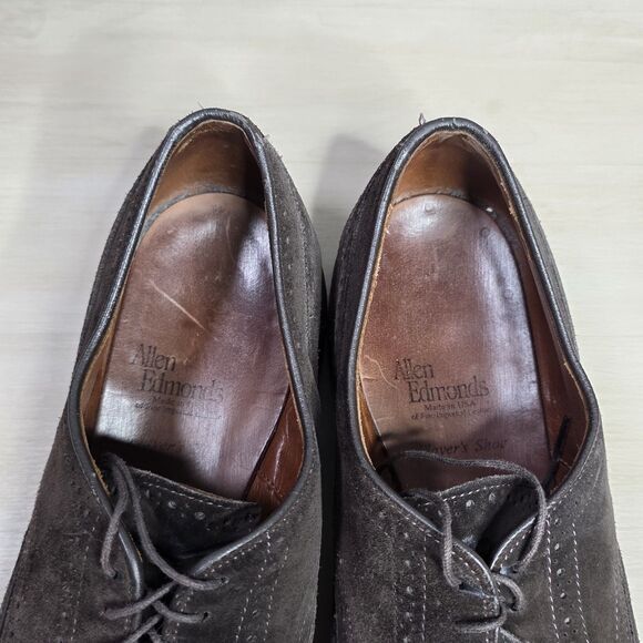 Allen Edmonds Players Shoe Mens Size 11.5 Brown Suede Wingtip Oxford Dress Shoes - Picture 6 of 11